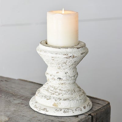 Antique White Candle Holder-6.25"