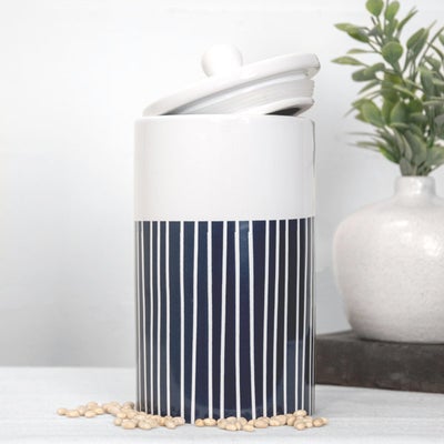 Blue and White Stripe Canister