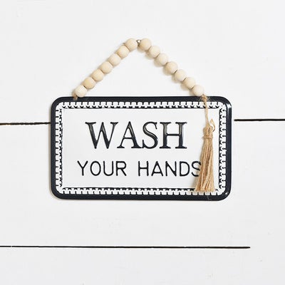 Wash Hands Tin Bead Sign