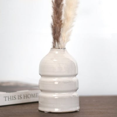 White Ribbed Vase-5"