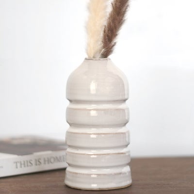 White Ribbed Vase-6.9"